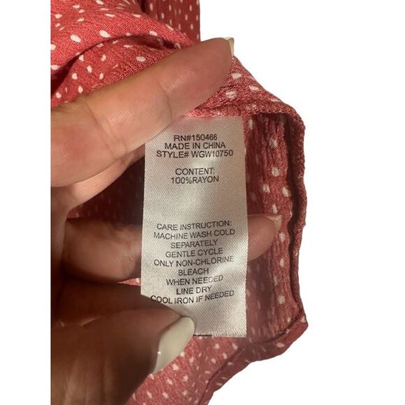 Market & Spruce Red White Polka Dot Long Sleeve Button Down Shirt Women Sz L - Picture 10 of 11